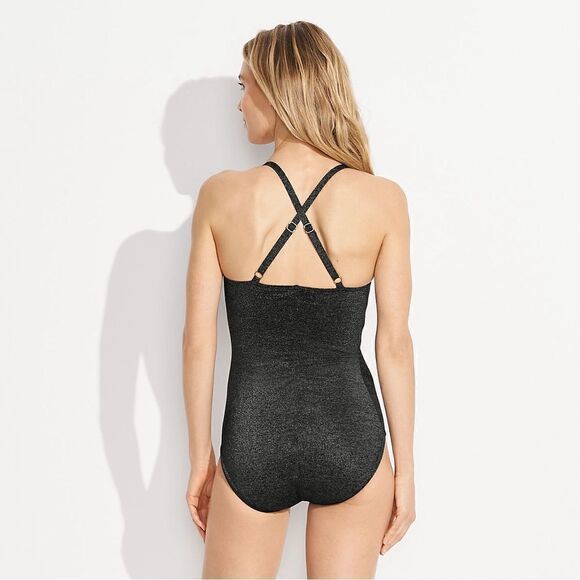 Land's End slender suit shine one piece control X back adjustable foam cup Var - Picture 3 of 6